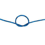 3mm blue braided dyneema rope with a knot on a white background