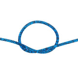 4mm blue braided dyneema rope with a knot on a white background
