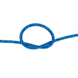 5mm blue braided dyneema rope with a knot on a white background