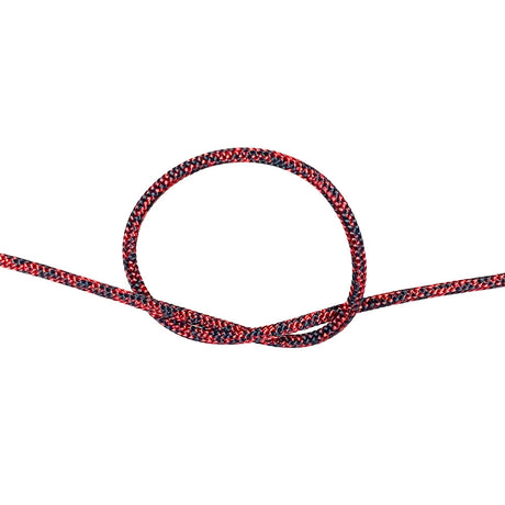3mm red braided dyneema rope with a knot on a white background