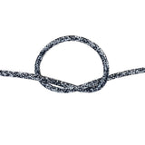 4mm black and white braided dyneema rope with a knot on a white background