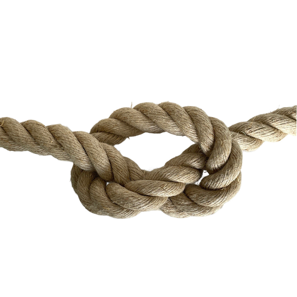 Natural brown rope in a knot on a white background