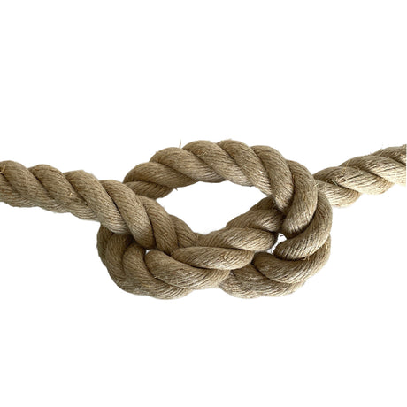 Natural brown rope in a knot on a white background