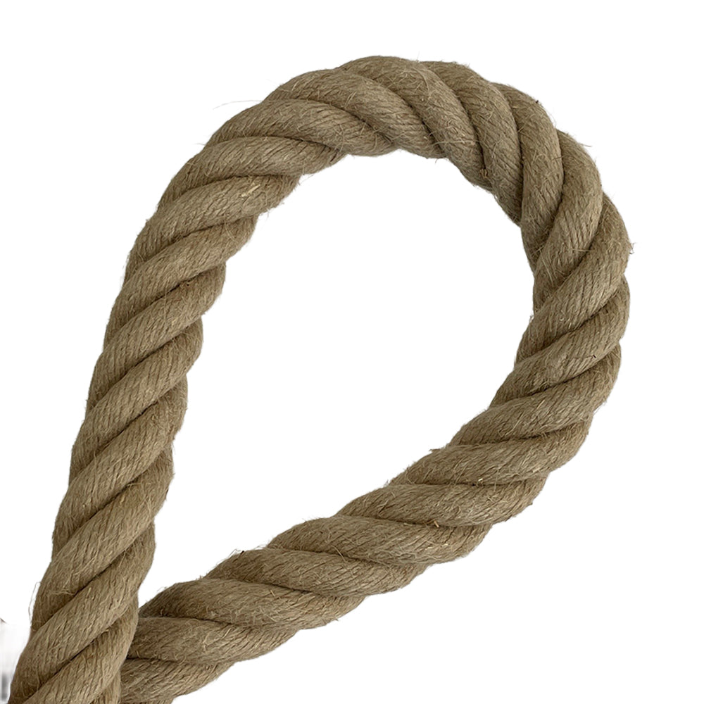 Natural brown rope in a loop on a white background