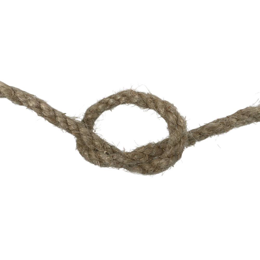 Close-up of a knot in a natural rope on a white background