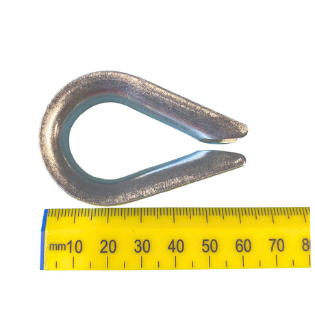 A 10mm galvanised rope thimble on a white background.