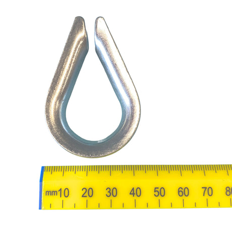 A 10mm galvanised rope thimble on a white background.