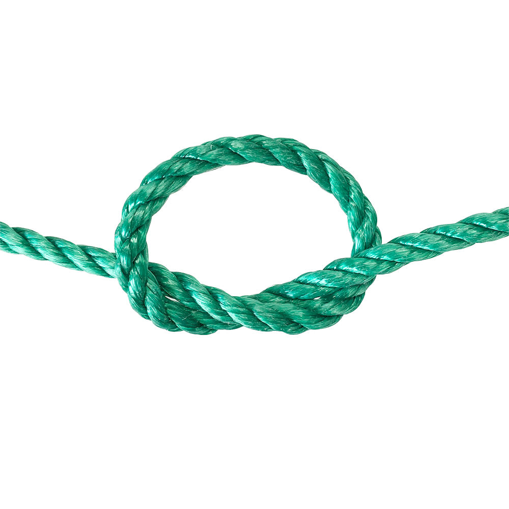Green rope with a knot on a white background