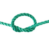 Green rope with a knot on a white background