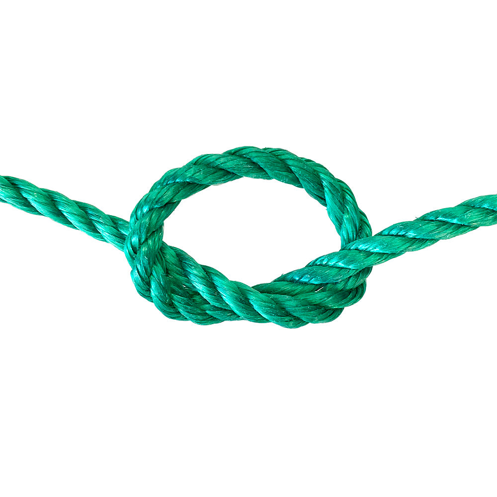Green rope tied in a knot on a white background