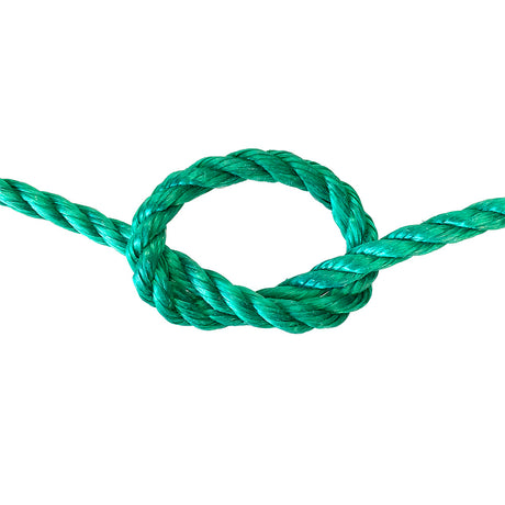 Green rope tied in a knot on a white background