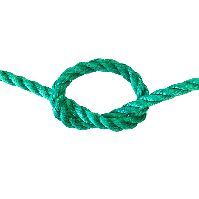 Green rope tied in a knot on a white background