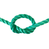Green rope tied in a knot on a white background