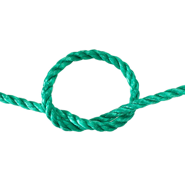 Green rope in a knot on a white background