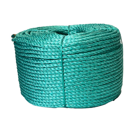 Green rope coil on a white background
