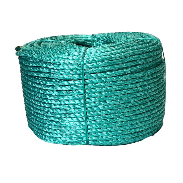 Green rope coil on a white background