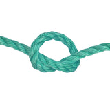 green polysteel rope with a knot on a white background