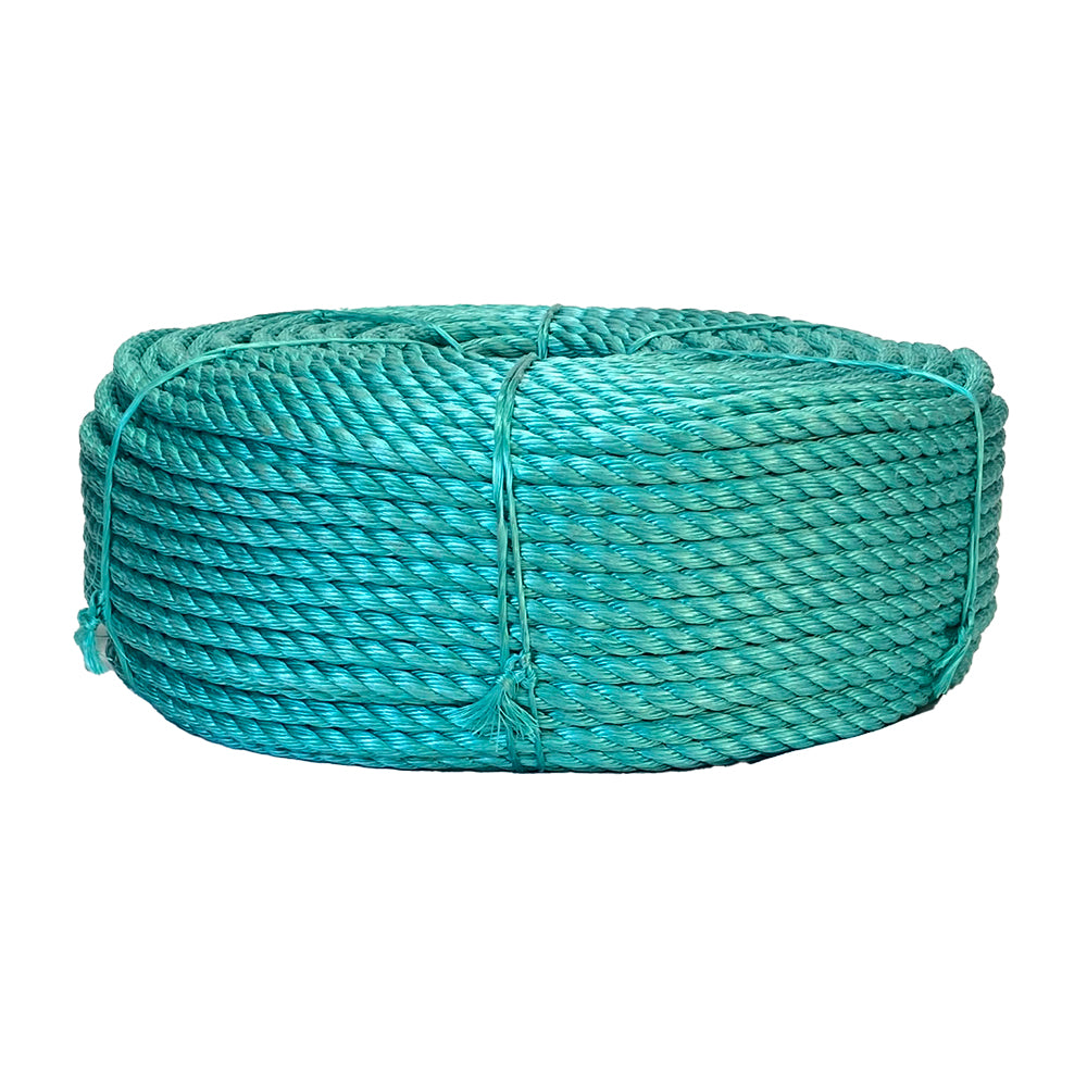 Green rope coil on a white background
