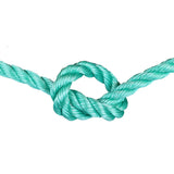 green polysteel rope with a knot on a white background