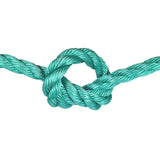 green polysteel rope with a knot on a white background