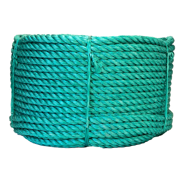 Green rope coil on a white background