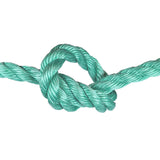 green polysteel rope with a knot on a white background