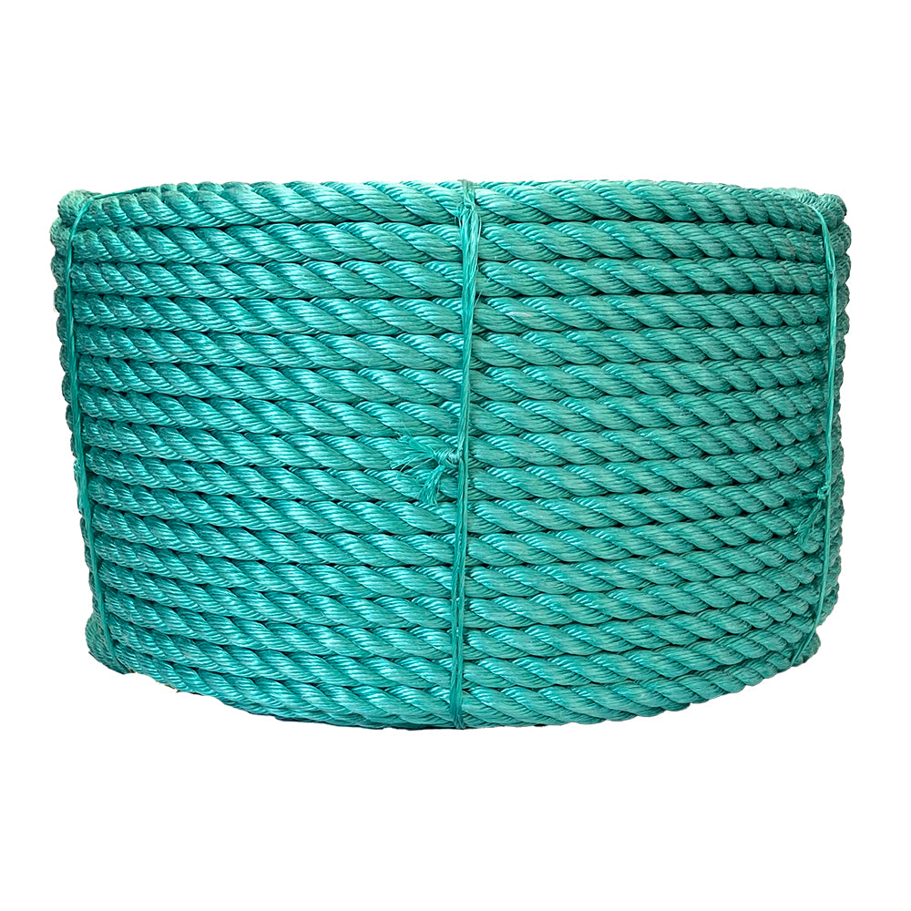 Green rope coil on a white background