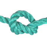 green polysteel rope with a knot on a white background