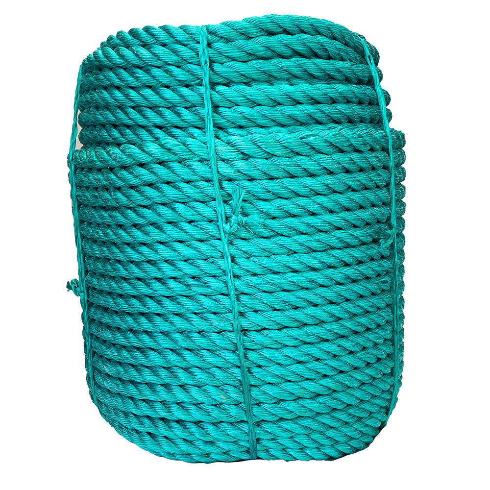 Green rope coil on a white background