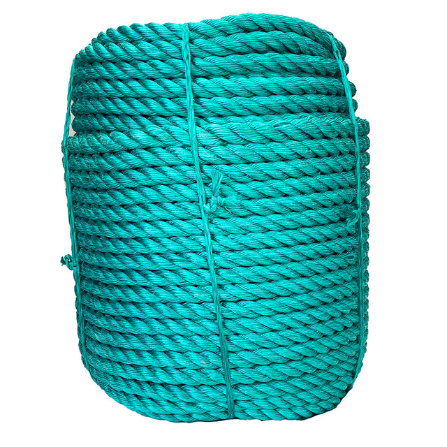 Green rope coil on a white background