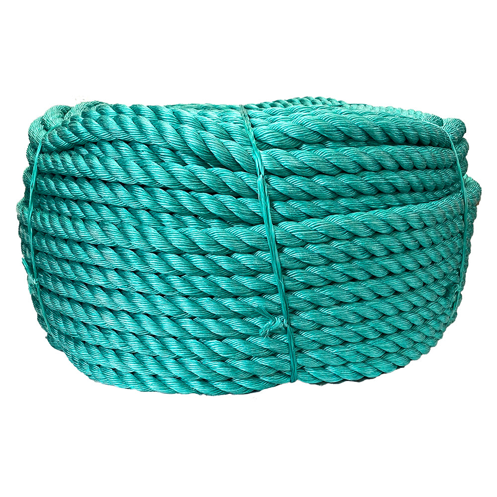 Green rope coil on a white background