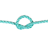 green polysteel rope with a knot on a white background