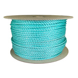 Spool of 6mm green polysteel rope on a cardboard reel with a white background
