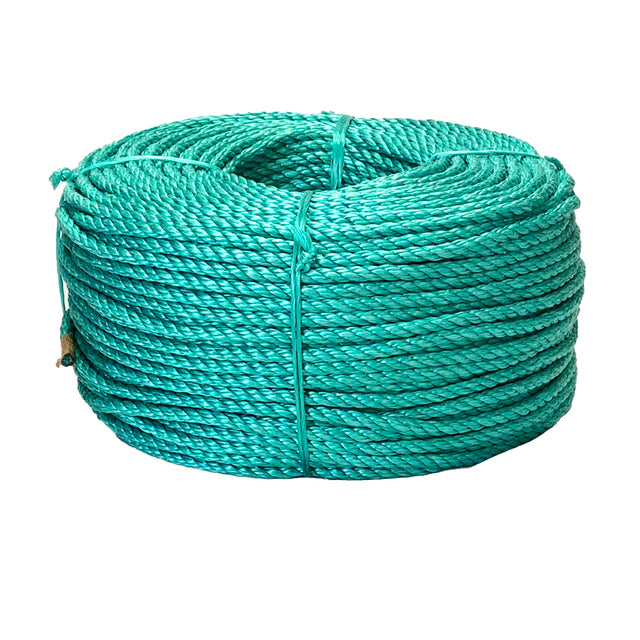 Green rope coil on a white background
