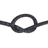 Close-up of black HMPE in a knot on a white background