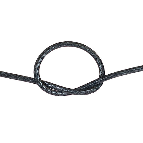 Close-up of black HMPE in a knot on a white background