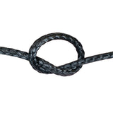 Close-up of black HMPE in a knot on a white background