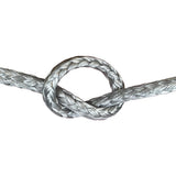 Close-up of grey HMPE in a knot on a white background