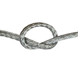 Close-up of grey HMPE in a knot on a white background