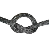 Close-up of grey HMPE in a knot on a white background