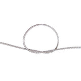 Close-up of a knot of grey HMPE rope on a white background