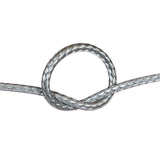 Close-up of grey HMPE in a knot on a white background