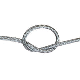 Close-up of grey HMPE in a knot on a white background