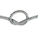 Close-up of grey HMPE in a knot on a white background