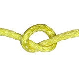 Close-up of yellow HMPE in a knot on a white background