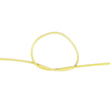Close-up of 2mm yellow HMPE rope in a knot with a white background