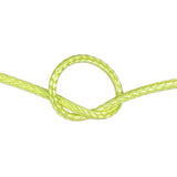 Close-up of yellow HMPE in a knot on a white background