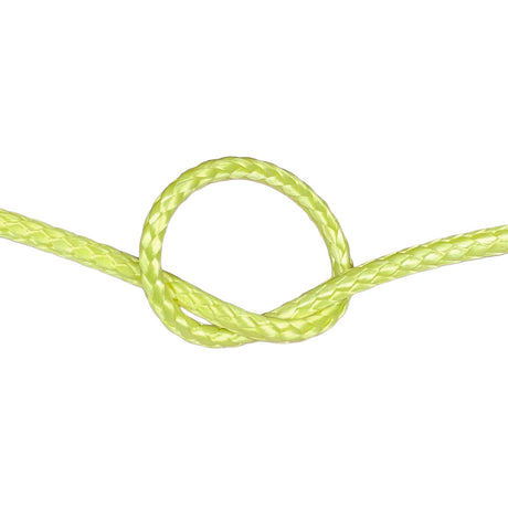 Close-up of yellow HMPE in a knot on a white background