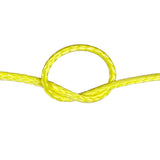 Close-up of yellow HMPE in a knot on a white background
