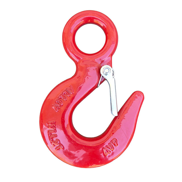 Red hook with metal spring clip on a white background